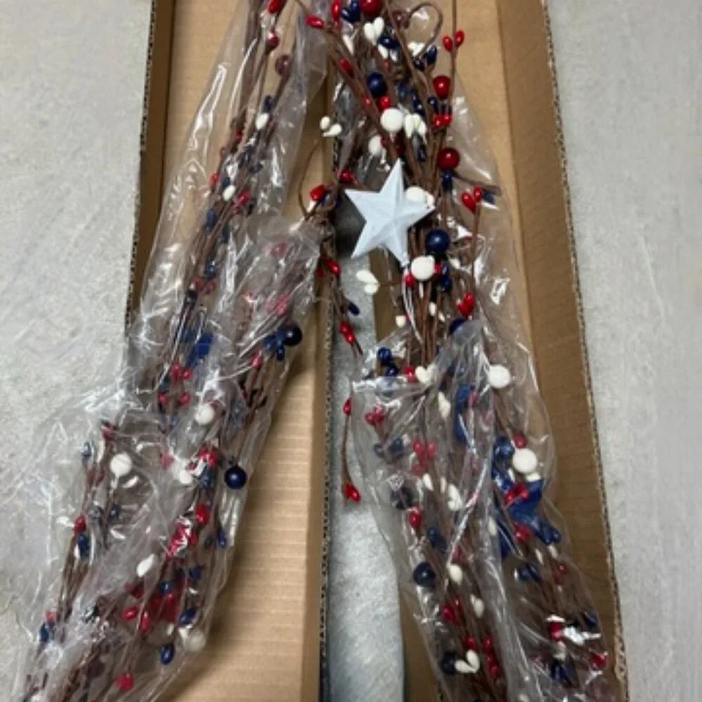 Patriotic Garland 5 FT Pip Berry Garland Decorations Red White Blue